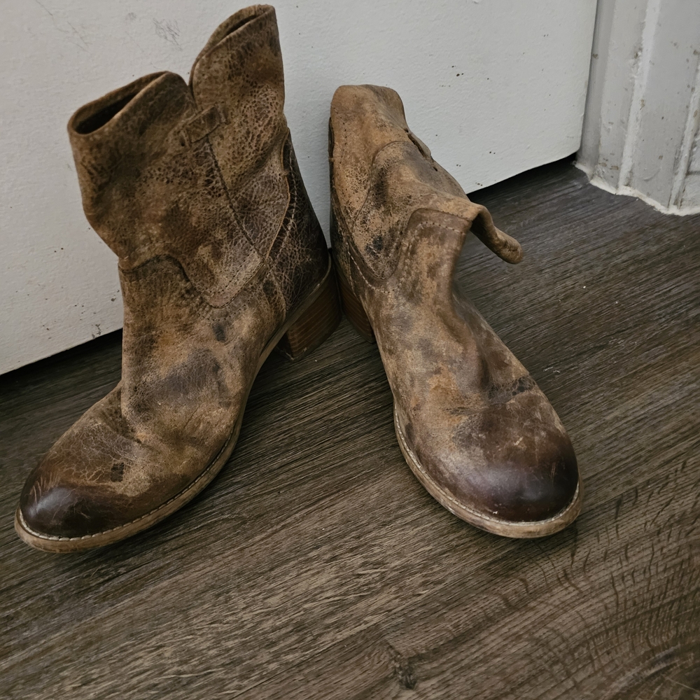 Brown Distressed Leather Ankle Boots